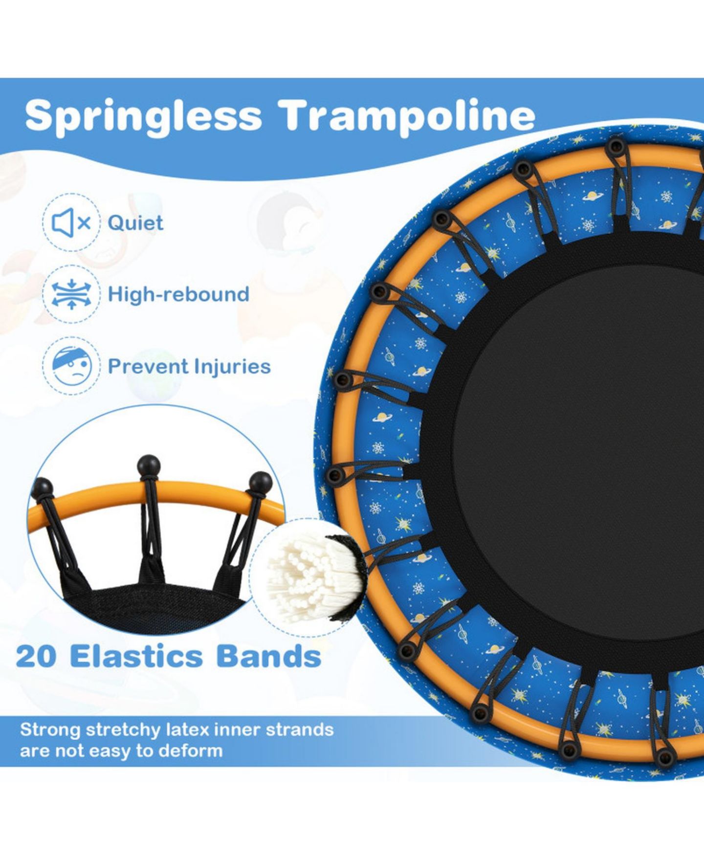 Детская игрушка HONGGE Mini Toddler Trampoline with Padded Handle, 28" × 30", 176 lb Capacity, Ages 3-6, цвет: Синий — фото 6