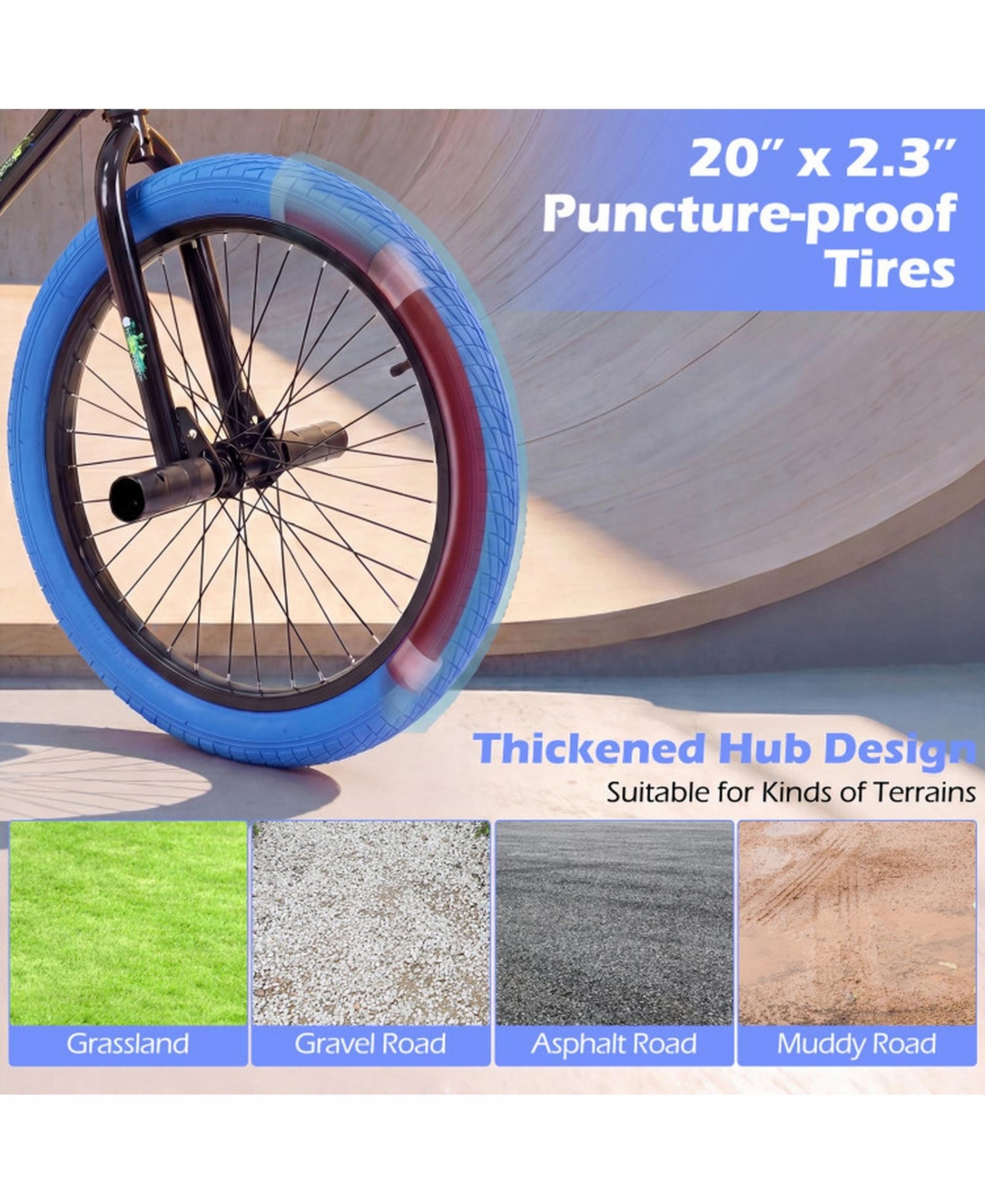 Sugift 20" Trick Bicycle with 360-Degree Steering, Carbon Steel Frame, 7" Adjustable Seat, Ages 8-12