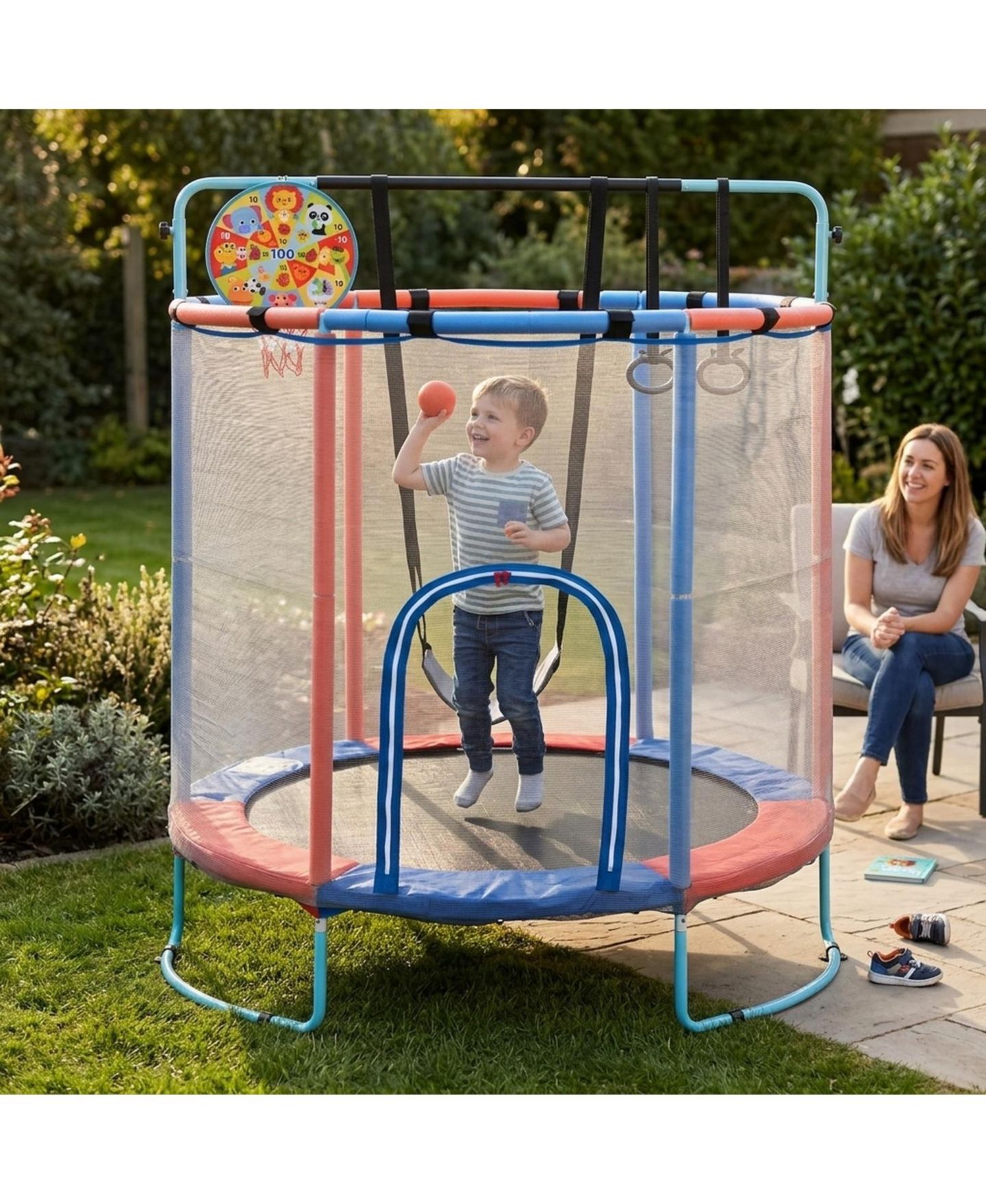 Детская игрушка SUGIFT 55" Kids Trampoline with Adjustable Gymnastics Bar, Basketball Hoop and Swing, Ages 3+, цвет: Тёмно-синий — фото 4