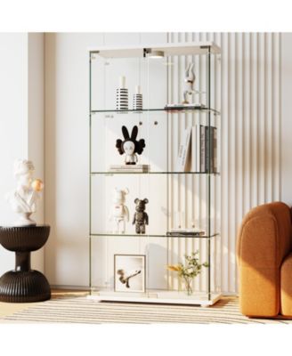 Tempered Glass Display Cabinet, 4 Shelves, Doors, LED Lights and Motion Detector, Curio for Collectibles