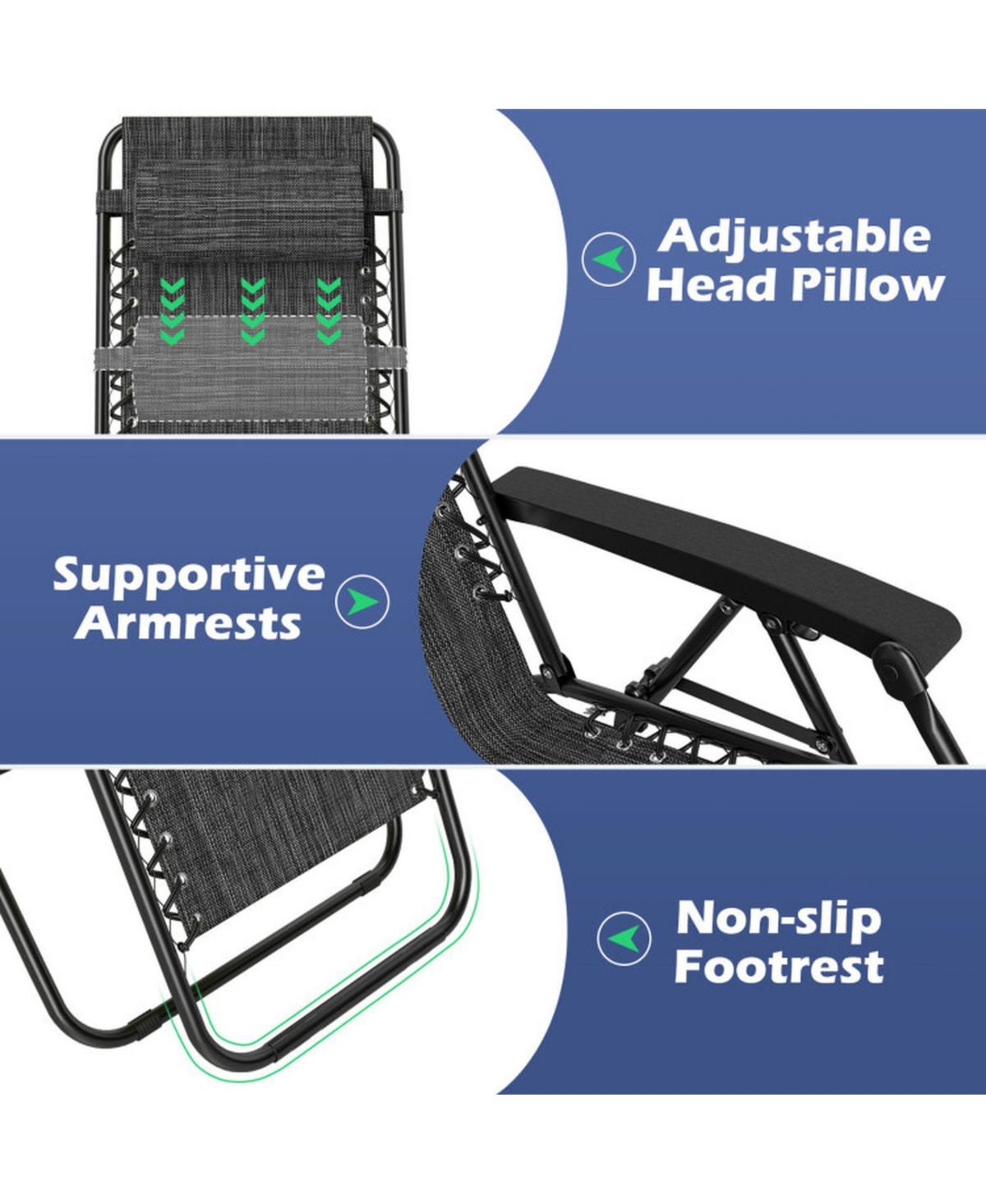 Sugift Set of 2 Portable Zero Gravity Chairs with Cup Holder Trays and Backrest