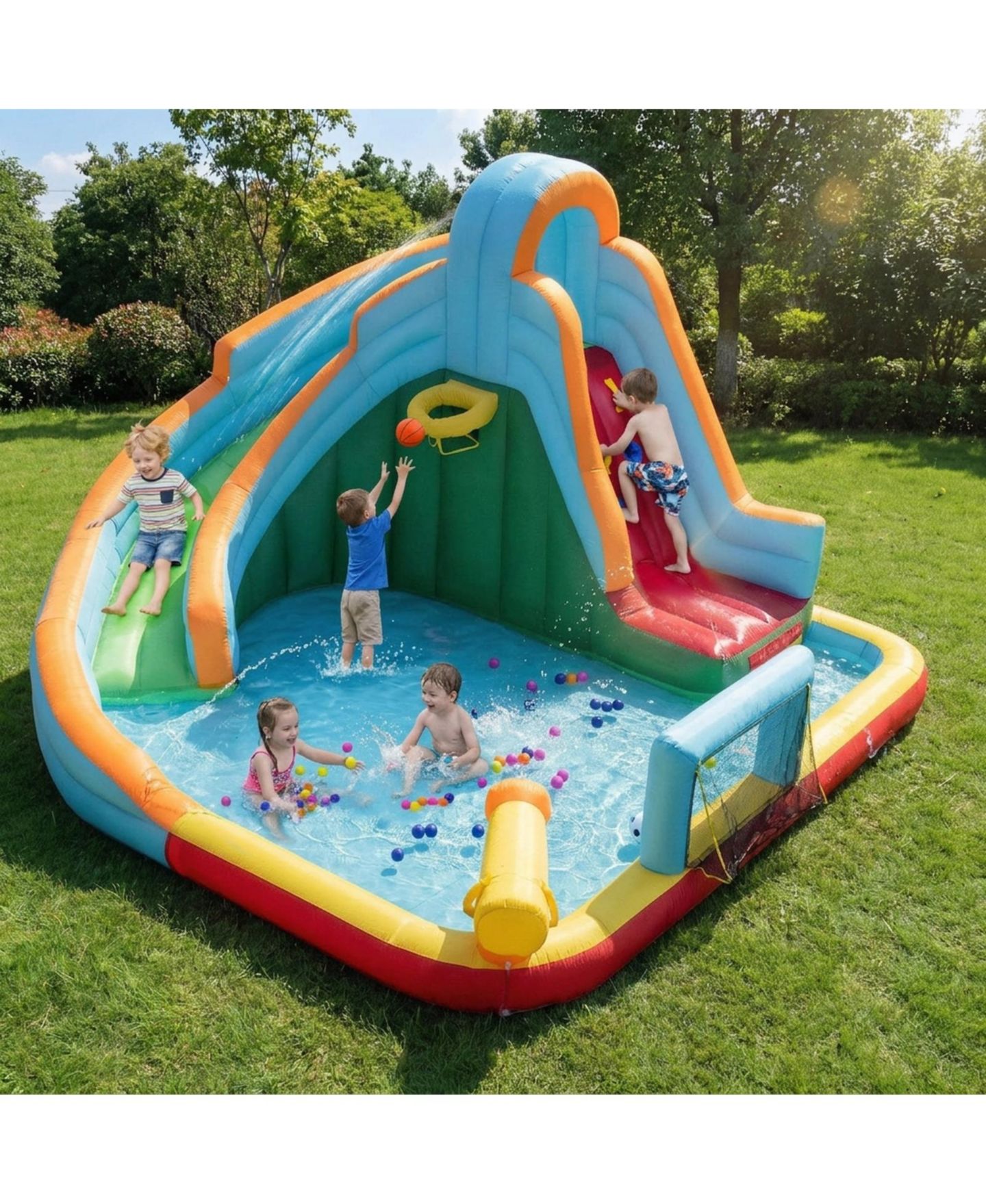 Детская игрушка SUGIFT 6-in-1 Inflatable Oxford Cloth Water Slide Park Bounce House With Long Slide Splash Pool Climbing Wall, Wet or Dry Play, Ages 3-12, цвет: Open Miscellaneous — фото 2