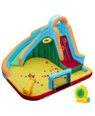 6-in-1 Inflatable Oxford Cloth Water Slide Park Bounce House With Long Slide Splash Pool Climbing Wall, Wet or Dry Play, Ages 3-12