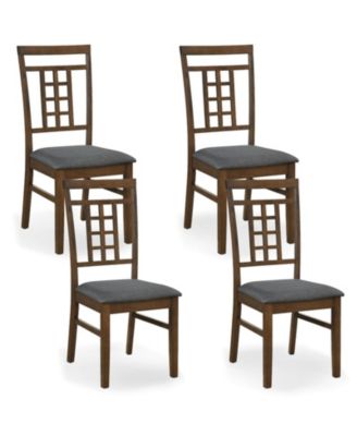 Set of 4 Rubber Wood Dining Chairs with Lattice Back Cushioned Seats