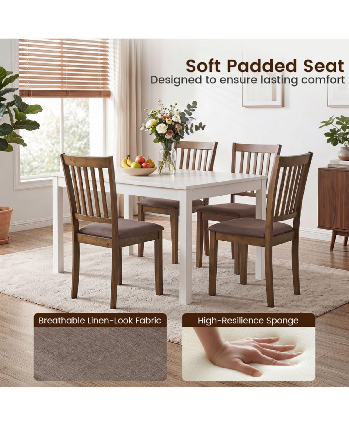 Sugift Set of 2 Upholstered Wooden Dining Chairs with Rubber Wood Frame
