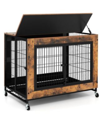 38 in Mobile Industrial Dog Kennel with Flip-Up Tabletop
