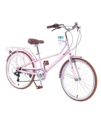 24 Inch Cruiser Bike,6 Speed Step-Through Commuter Bicycle with Rear Rack and Cup Holder,City Bike