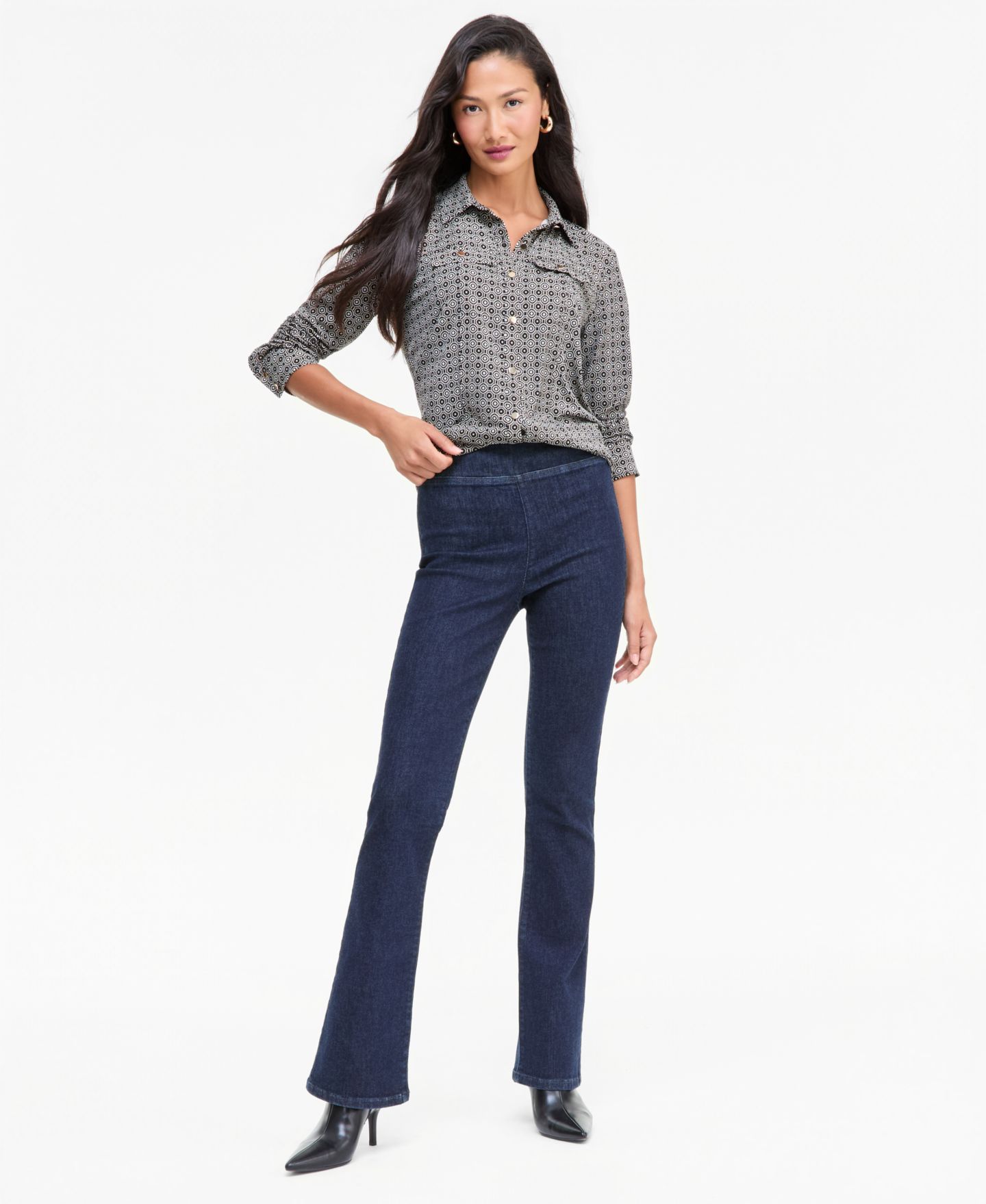Женская блузка I.N.C. International Concepts Utility Printed Long-Sleeve Button-Up Blouse, цвет: Mira Geo — фото 3