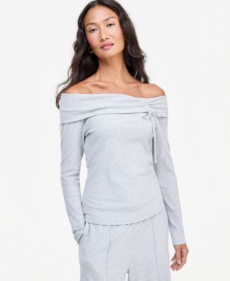 Women's Off-the-Shoulder Rib-Knit Long-Sleeve Top