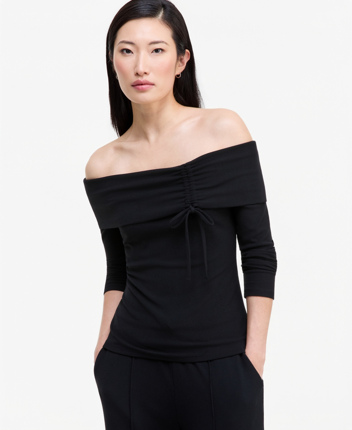 I.n.c. International Concepts Women's Off-the-Shoulder Rib-Knit Long-Sleeve Top, Macy's Exclusive