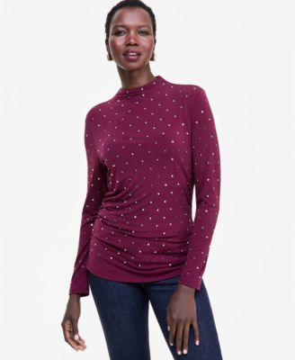 Women's Mock Neck Embellished Top