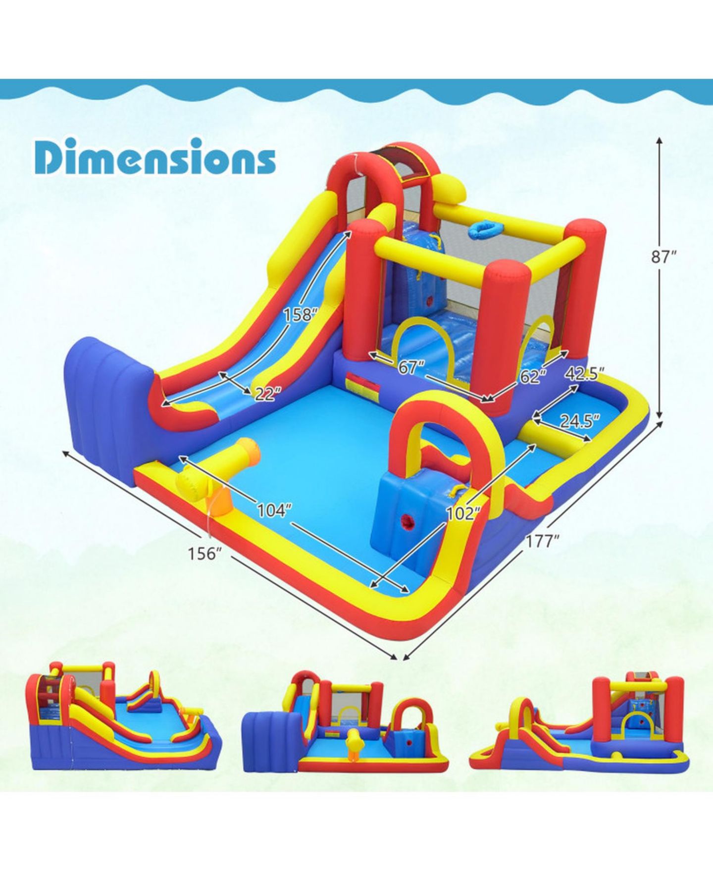 Детские игрушки HONGGE 7-in-1 Outdoor Bounce House with Dual Slides & 680W Blower, Accommodates 2 Kids, Ages 3-12, цвет: Красный / Жёлтый — фото 10