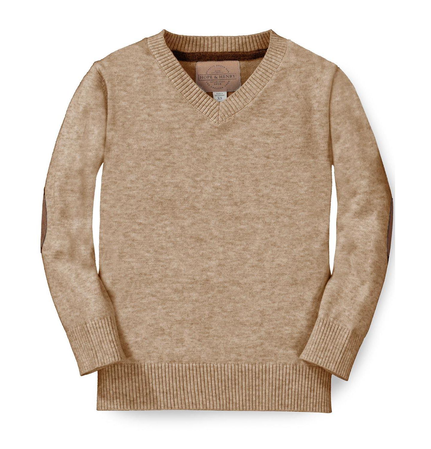Свитер Hope & Henry Organic V-Neck with Elbow Patches для мальчиков, цвет: Верблюжий меланжевый — фото 1