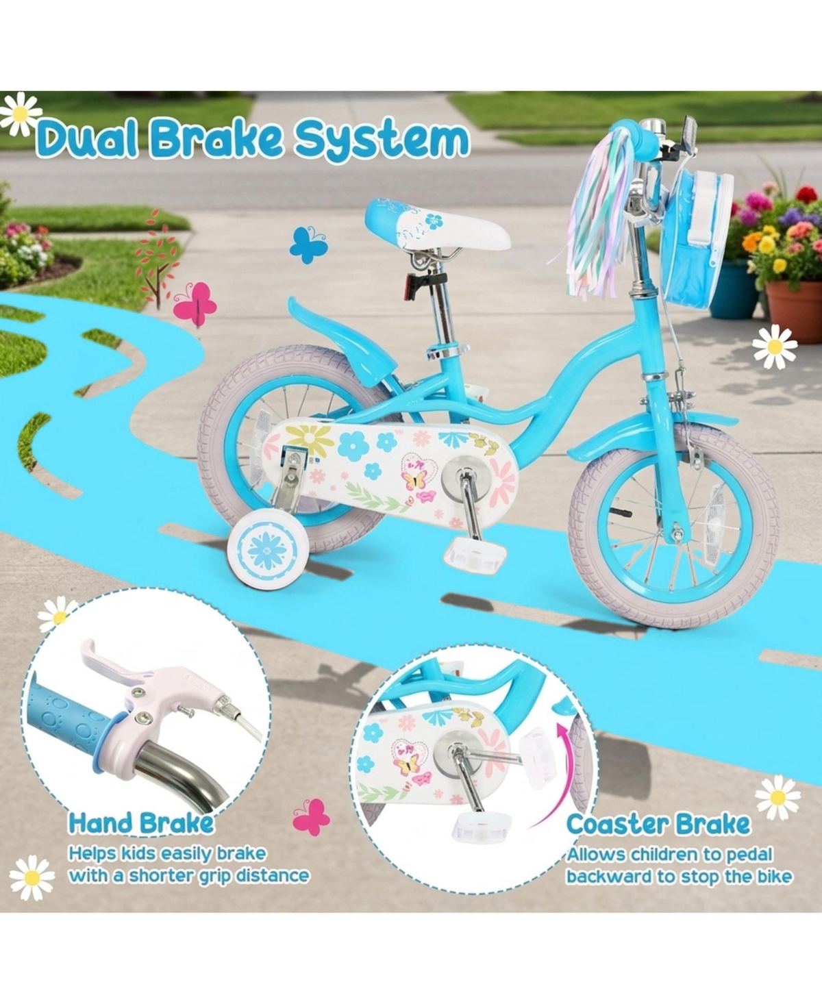 Hongge 12-Inch Girls Bike with Detachable Training Wheels, 110 Lbs Capacity, Ages 3-4