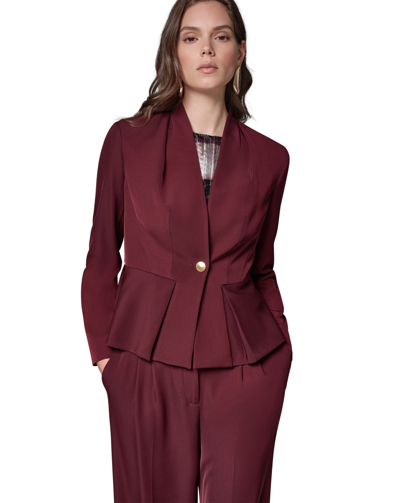 Женский пиджак Donna Karan New York Petite Collarless Peplum Blazer, цвет: Чёрный вишнёвый — фото 8