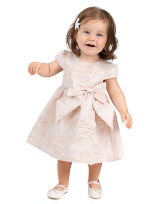 Baby Girls' Brocade Cap Sleeve Bodice with Beaded Pearl Trim Dress and Bloomer, 2-Piece Set