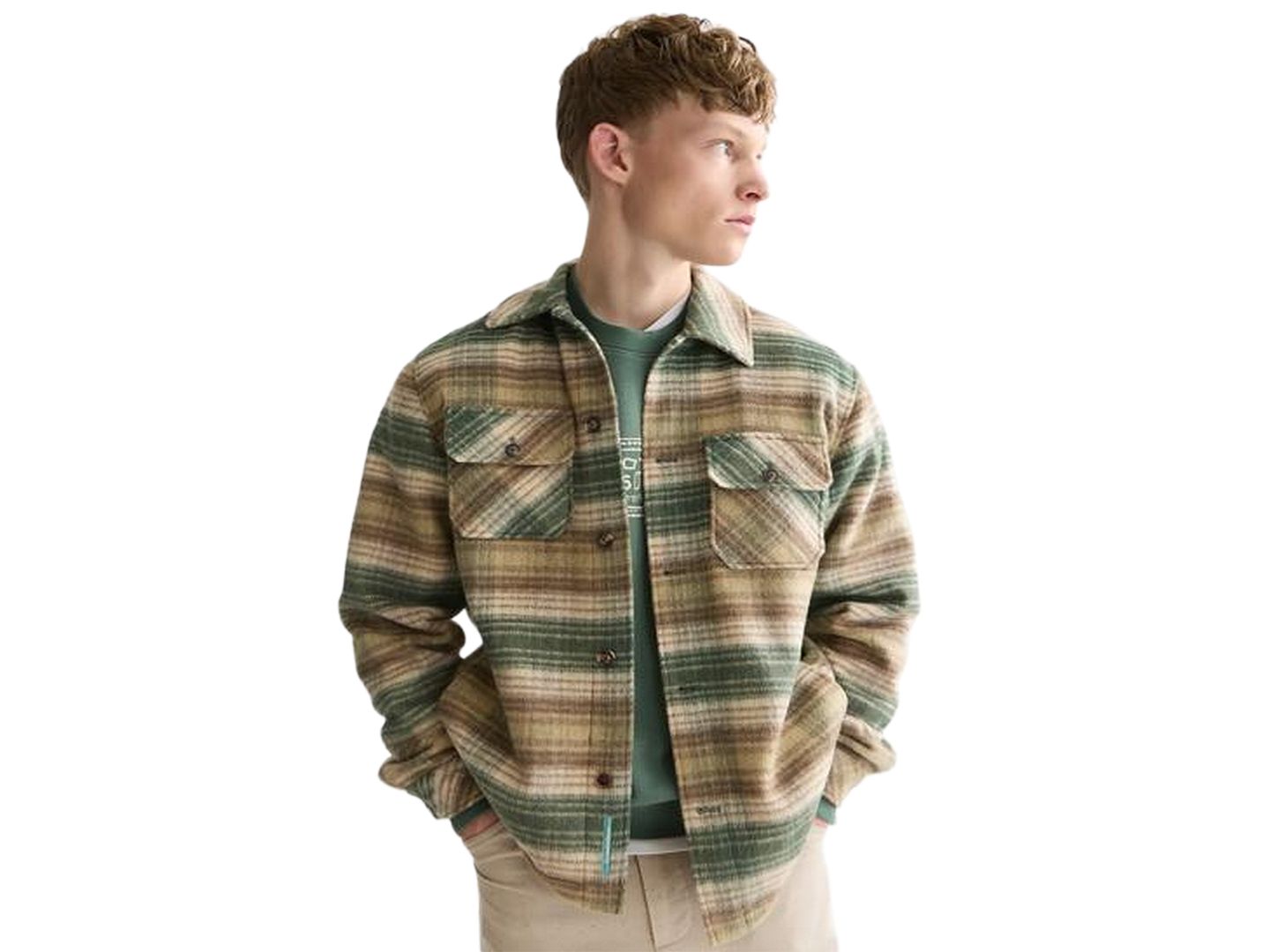Мужские куртки SCOTCH & SODA Wool-Blend Checker Shacket, цвет: Тёмно-зелёный клетчатый — фото 1