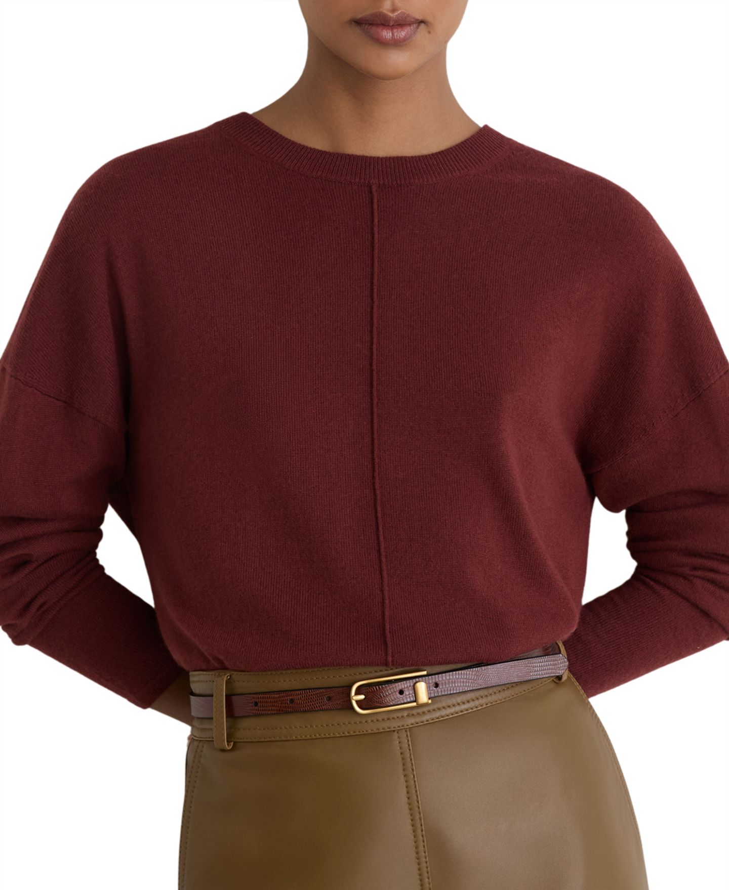 Женский свитер REISS Reverse-Seam Wool-Blend, цвет: Тёмный красный — фото 2