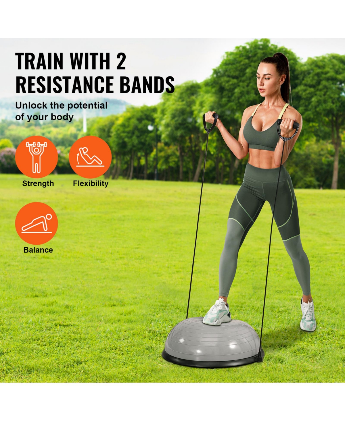 Sugift 23 in Half Exercise Ball Trainer 660lbs Capacity Yoga Ball with Resistance Bands and Foot Pump