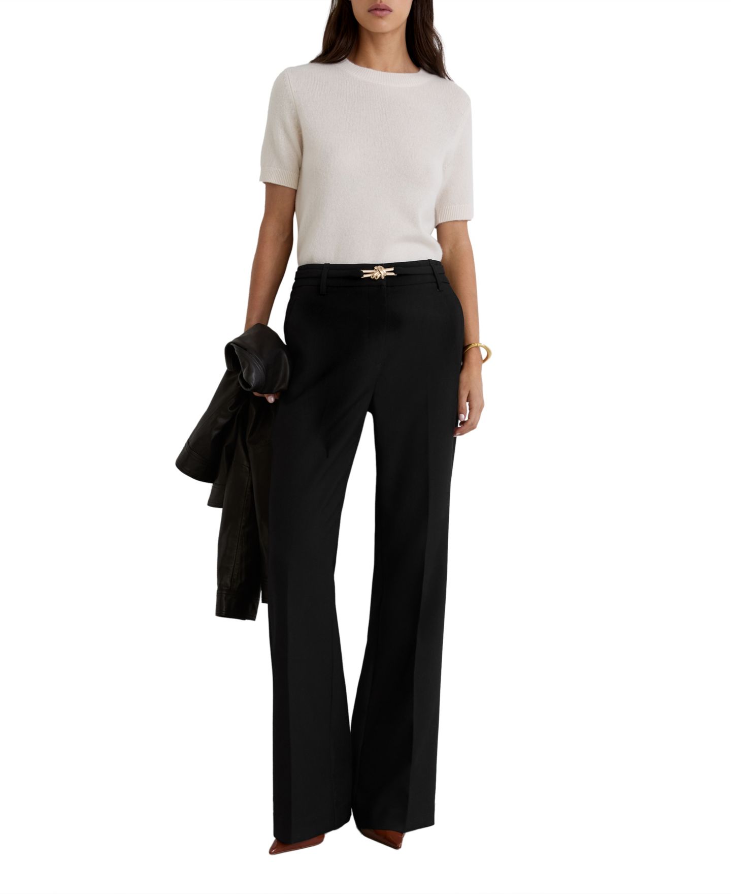 Женские брюки REISS Leona Flared-Belted Trousers, цвет: Чёрный — фото 3
