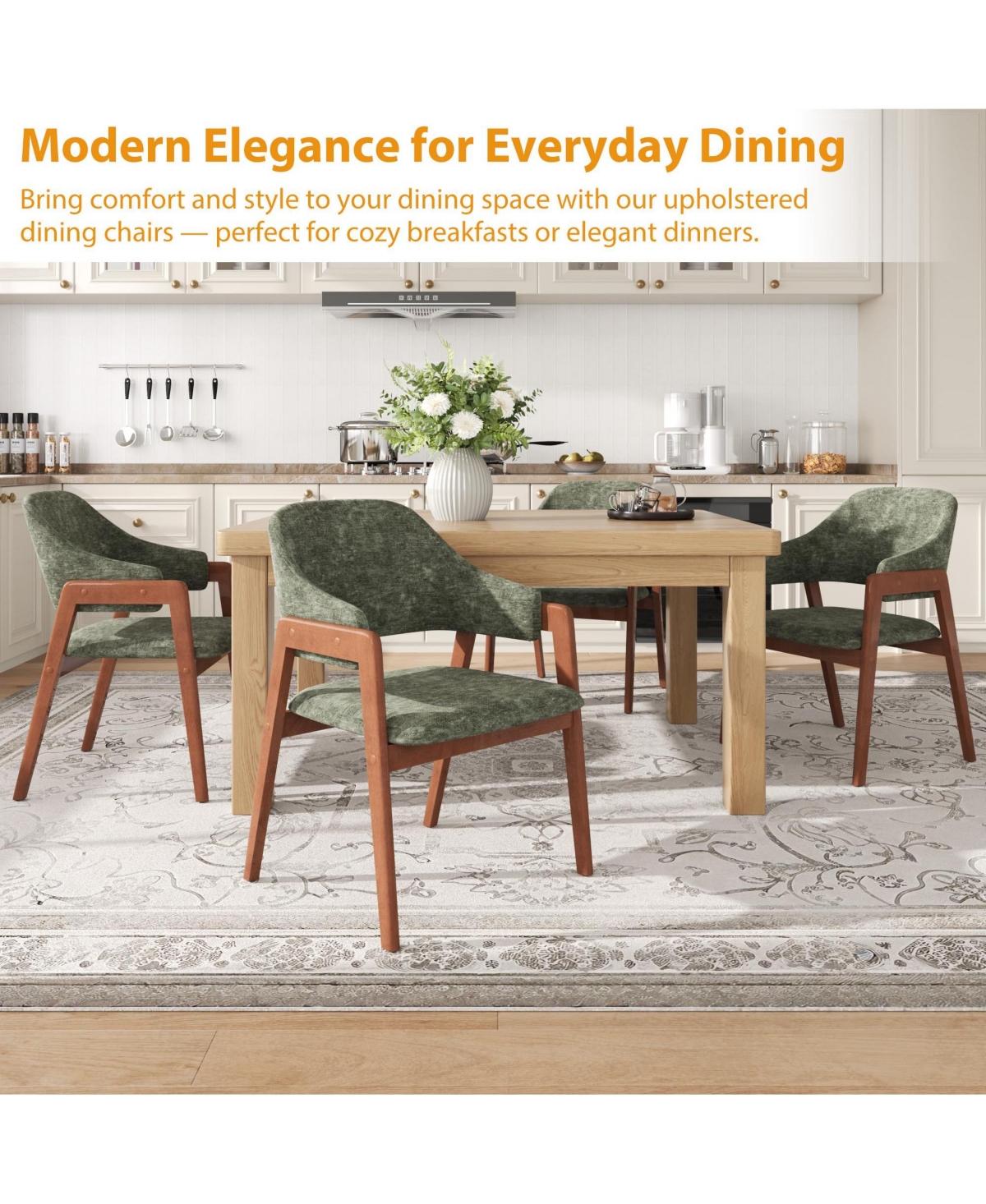 homfan Dining Chairs Set of 4 with Arms, Sturdy Wood Chairs with Ergonomic Curved Backrest for Kitchen