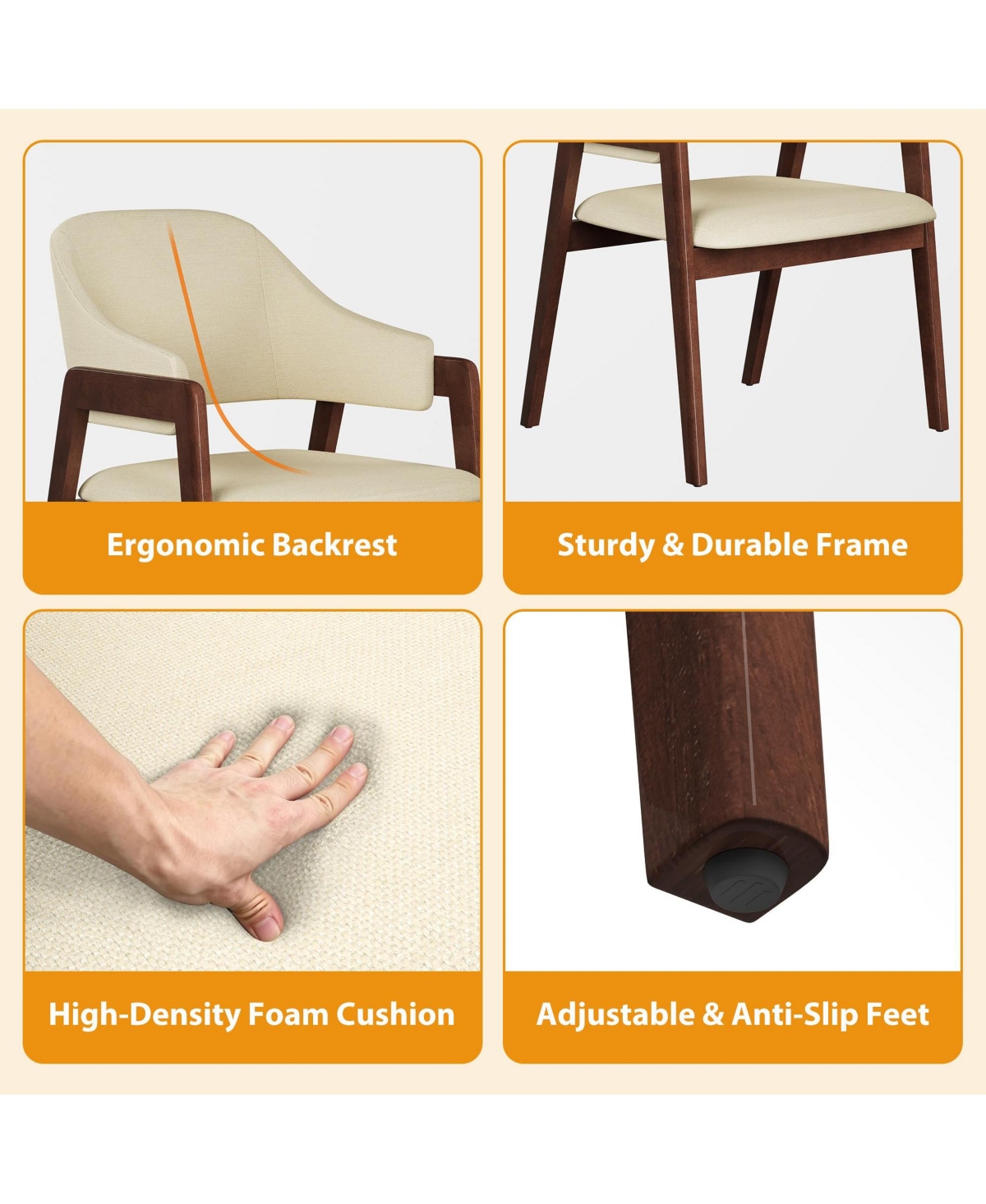 homfan Dining Chairs Set of 4 with Arms, Modern Upholstered Fabric Dining Chair, Sturdy Wood Chairs with Ergonomic Curved Backrest for Kitchen