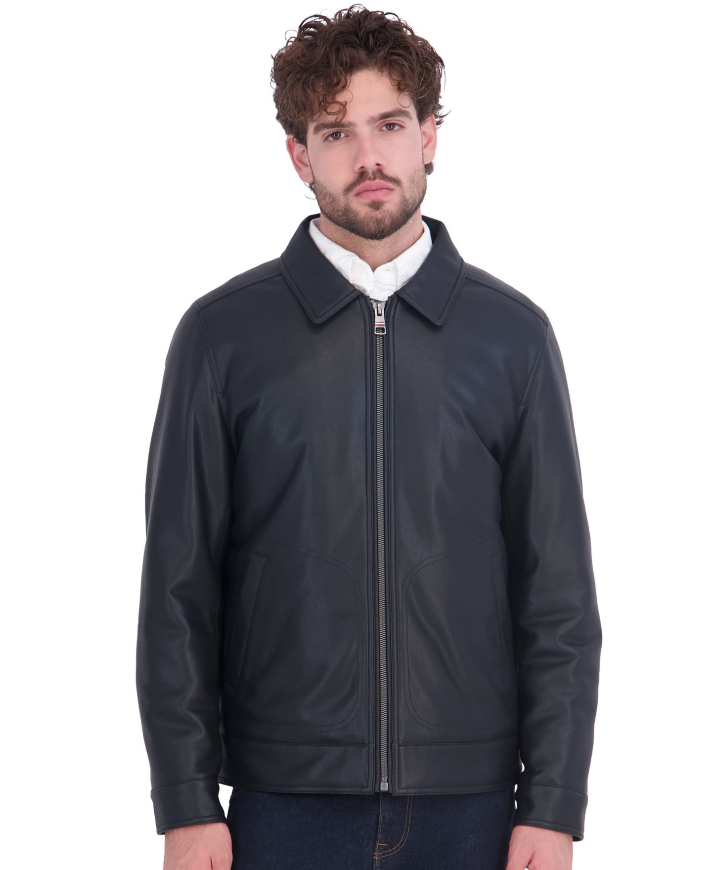 Мужская куртка Tommy Hilfiger Faux Leather Point Collar Open Bottom, цвет: Чёрный — фото 1