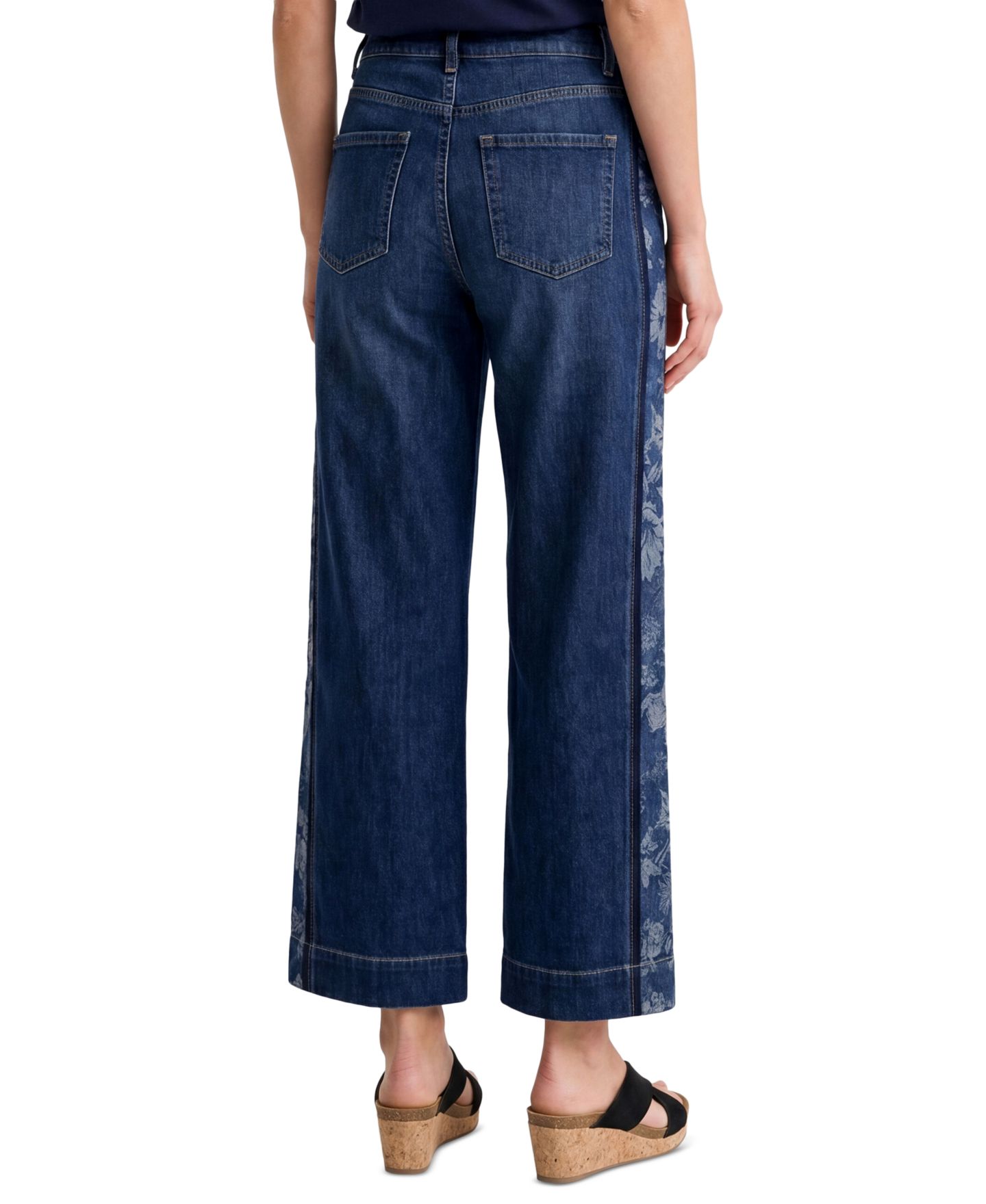 Женские джинсы Liverpool Los Angeles Petite Stride High-Waisted Floral-Jacquard Wide-Leg, цвет: Индиго — фото 4