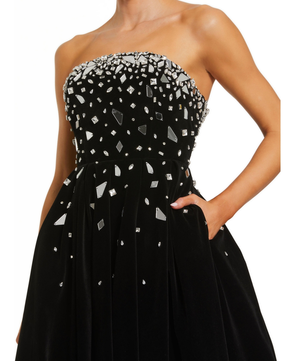 Mac Duggal Women's Strapless Embellished Velvet Midi Dress