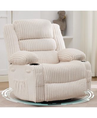 Swivel Rocker Recliner Chair Manual Recliner for Adults Soft Corduroy Extra Wide Seat 350 Lb Capacity Cup Holder And Pockets for Nursery