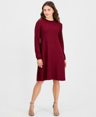 Petite Long-Sleeve A-Line Mock Neck Sweater Dress