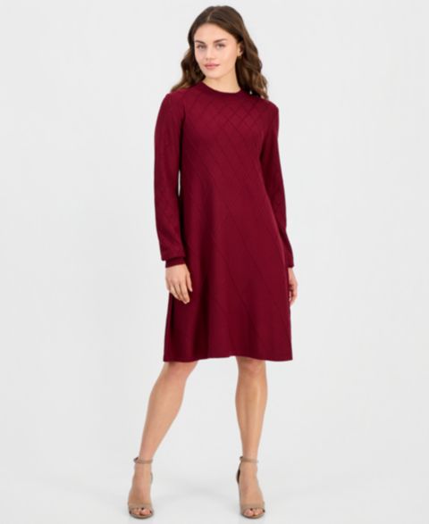 Женское платье Robbie Bee Petite Long-Sleeve A-Line Mock Neck Sweater Dress, цвет: Винный