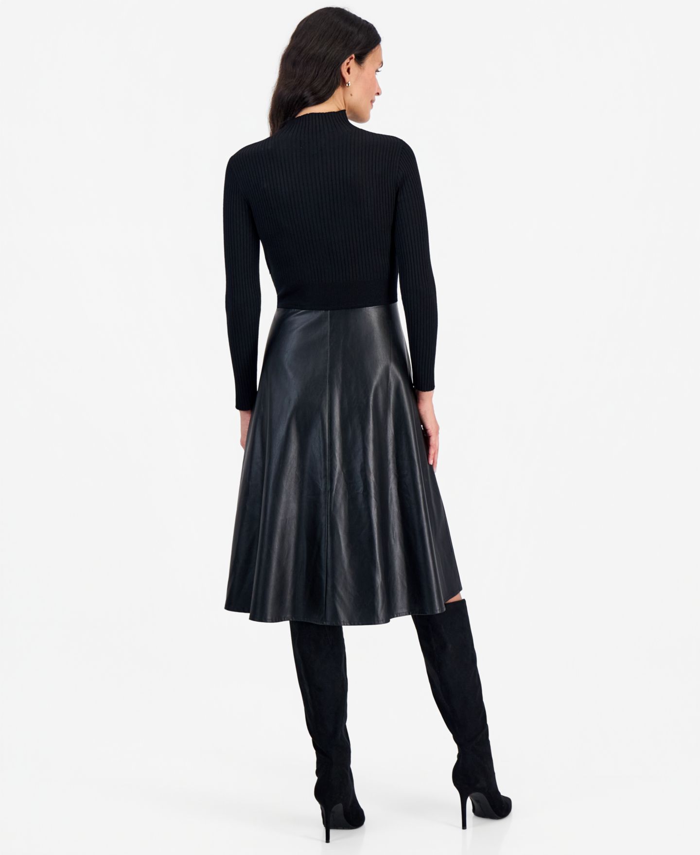 Женское платье Robbie Bee Petite Mockneck Long-Sleeve Belted, цвет: Чёрный — фото 5