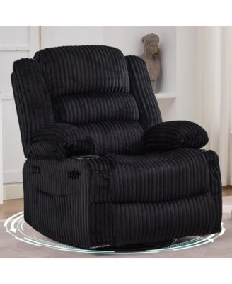Swivel Rocker Recliner Chair Manual Recliner for Adults Soft Corduroy Extra Wide Seat 350 Lb Capacity Cup Holder And Pockets for Nursery