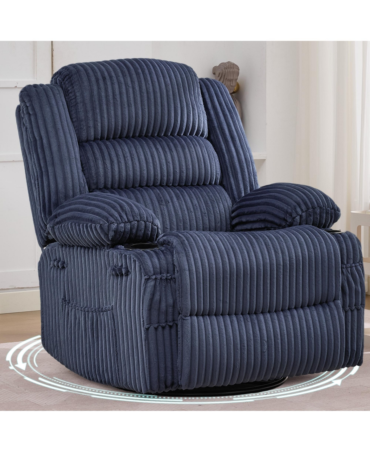 homfan Swivel Rocker Recliner Chair Manual for Adults Soft Corduroy Extra Wide Seat 350 Lb Capacity Cup Holder And Pockets Nursery