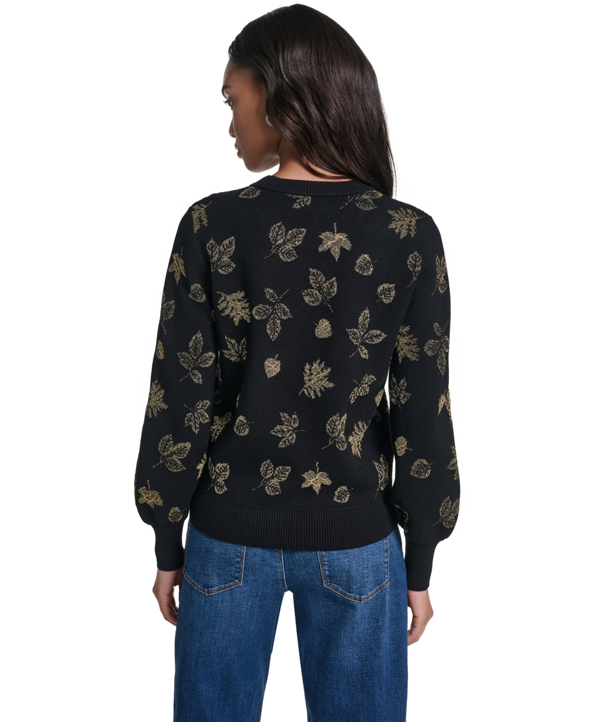 Karl Lagerfeld Paris Petite Lurex Motif Crewneck Sweater