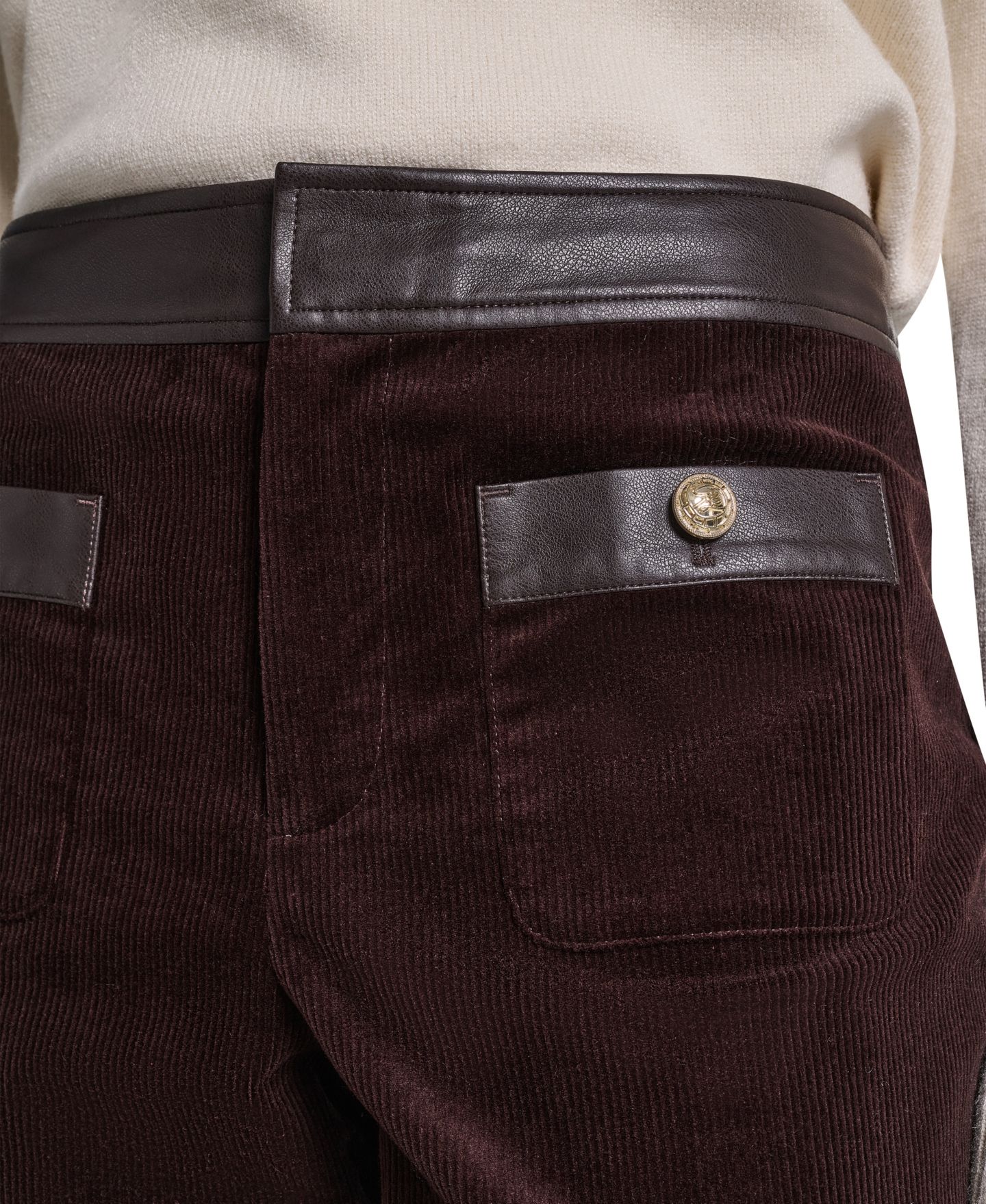 Женские брюки KARL LAGERFELD PARIS High-Waist Straight Corduroy, цвет: Шоколадный — фото 5