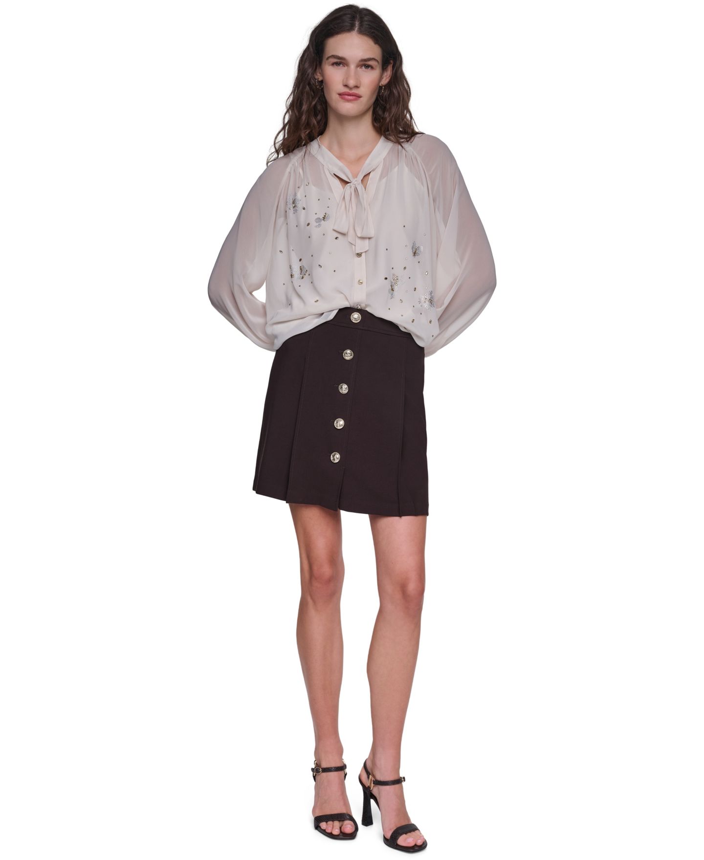 Женская юбка KARL LAGERFELD PARIS Petite Mini Pleated, цвет: Шоколадный — фото 2