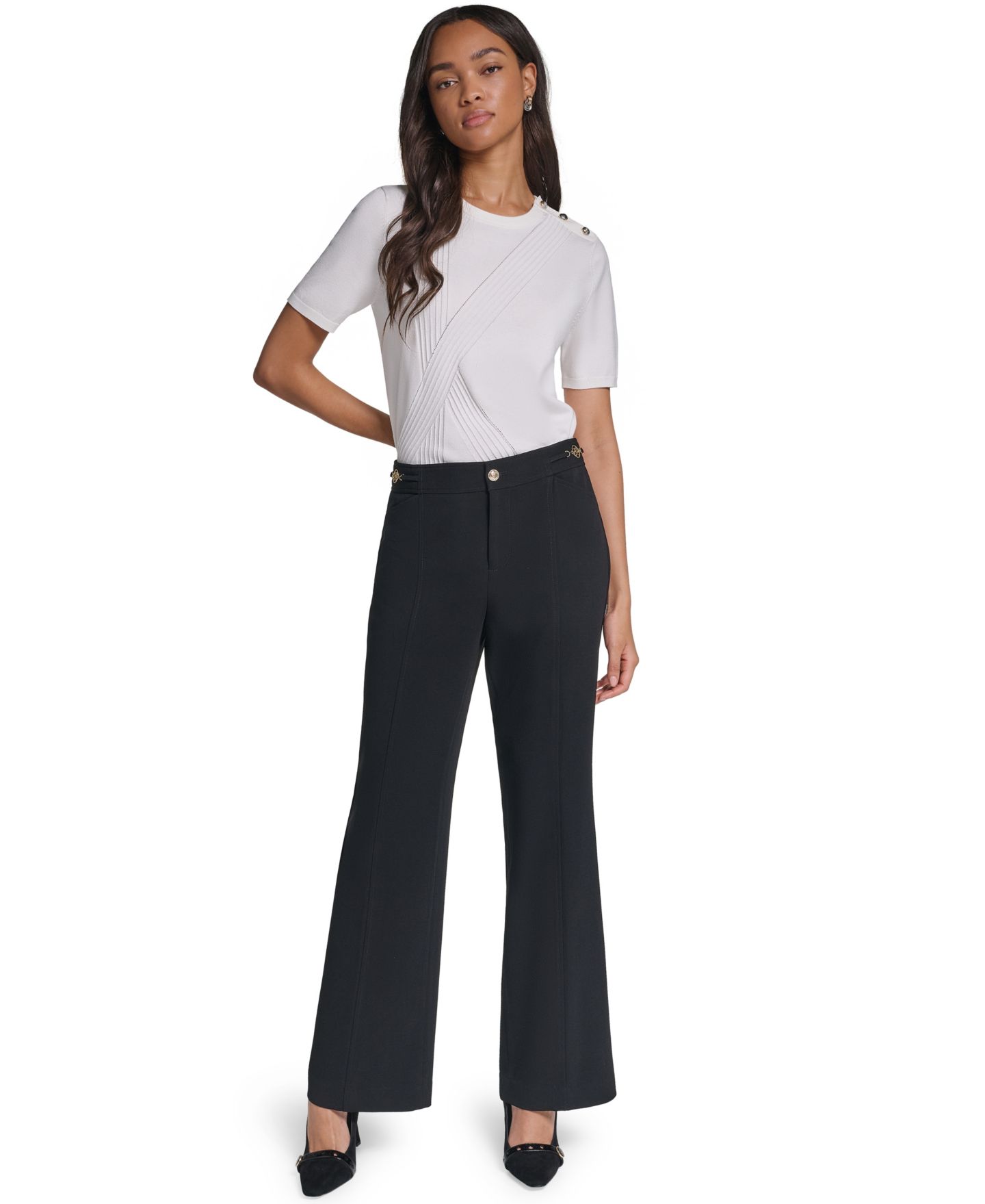 Женские брюки KARL LAGERFELD PARIS Petite High-Waisted Wide-Leg, цвет: Чёрный — фото 2