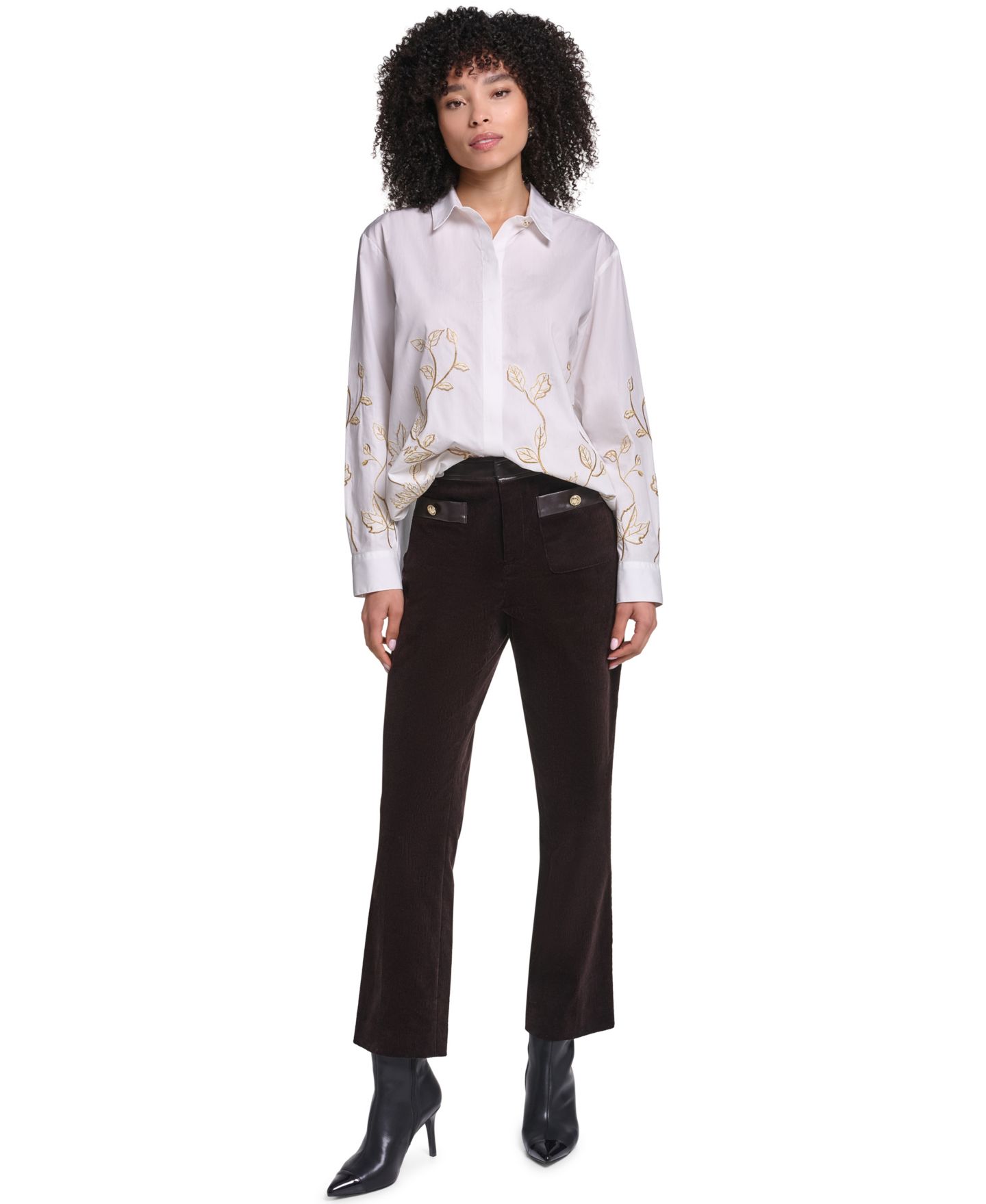 Женская блузка KARL LAGERFELD PARIS Petite Floral Embroidered Long-Sleeve Blouse, цвет: Белый — фото 6