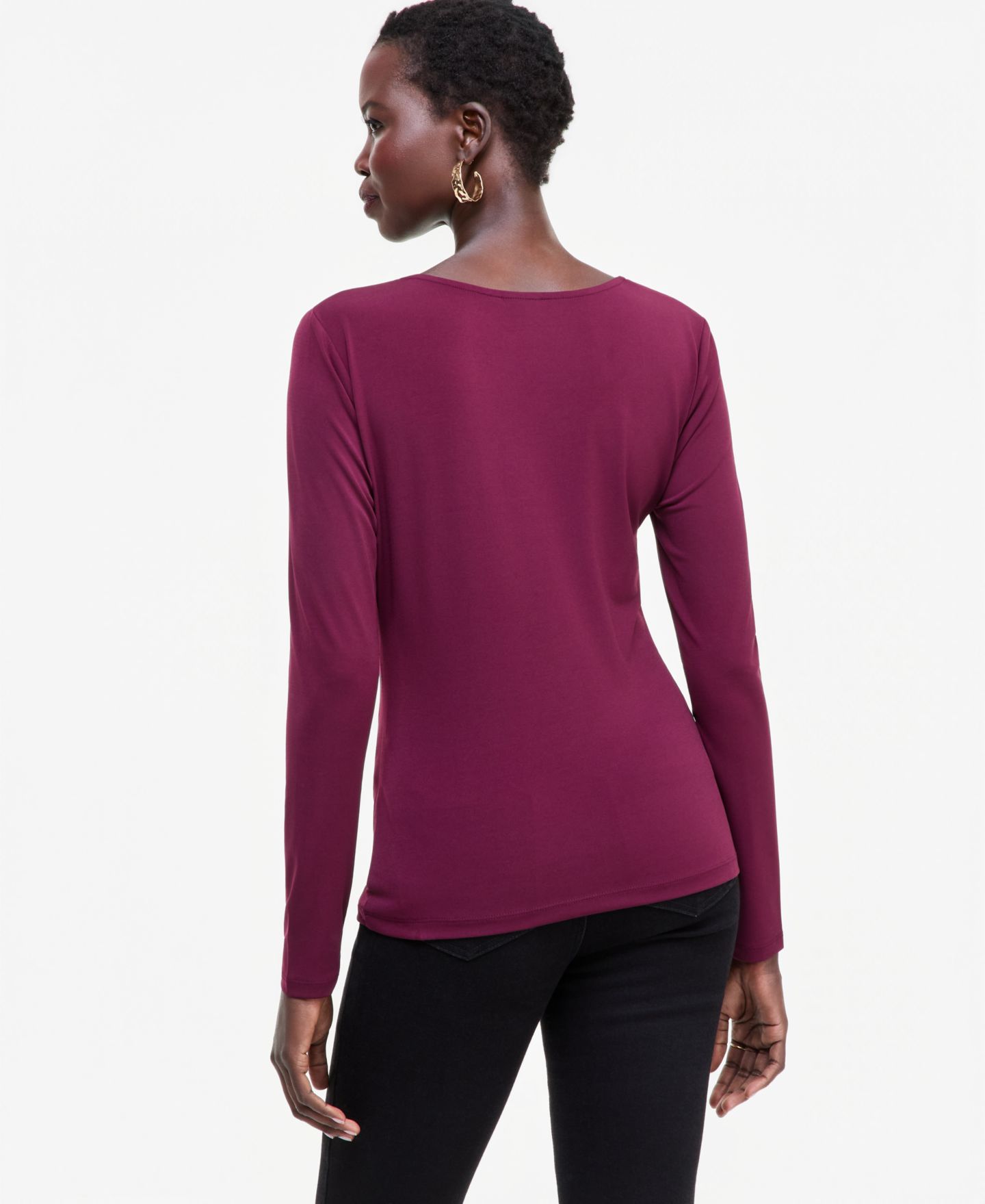 Женский топ I.N.C. International Concepts Asymmetrical-Neck Long-Sleeve Top, цвет: Ягодный винный — фото 2