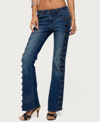 Women's Button Loop Low-Rise Bootcut Jeans, 32" Inseam
