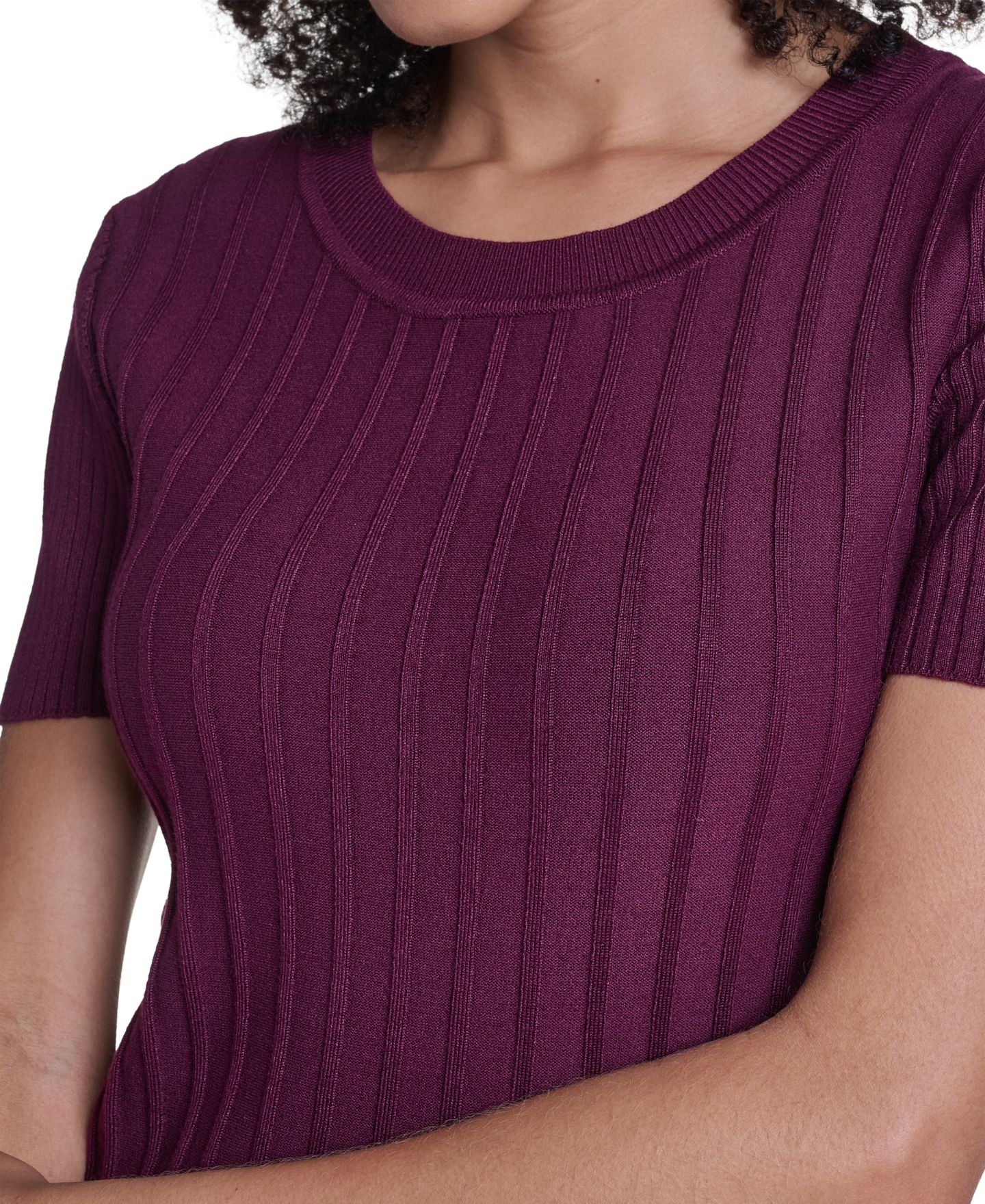 Женский свитер KARL LAGERFELD PARIS Petite Short-Sleeve Crewneck Ribbed, цвет: Вишнёвый — фото 7