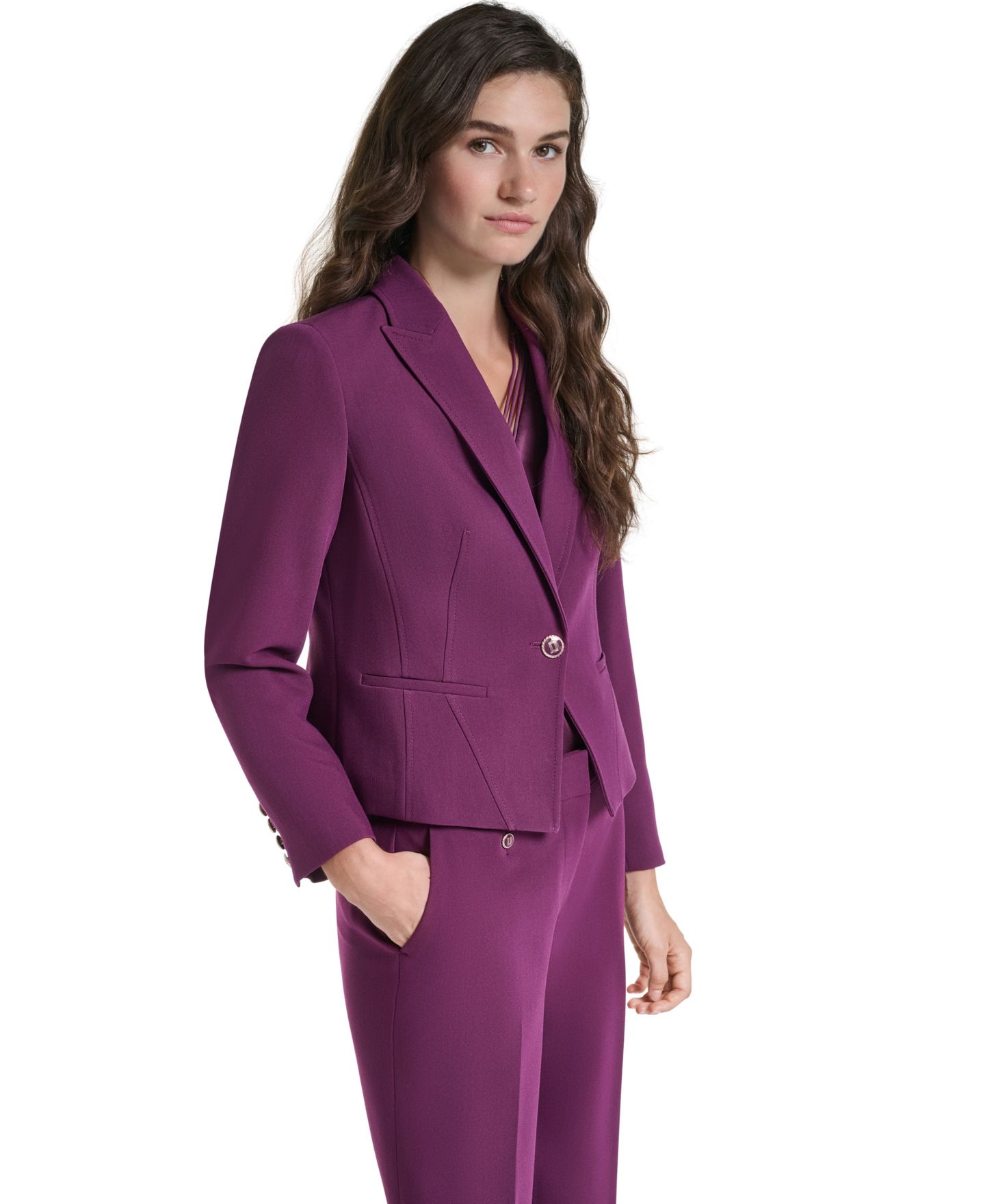Женский пиджак KARL LAGERFELD PARIS Petite Cropped Single-Button Blazer, цвет: Вишнёвый — фото 3