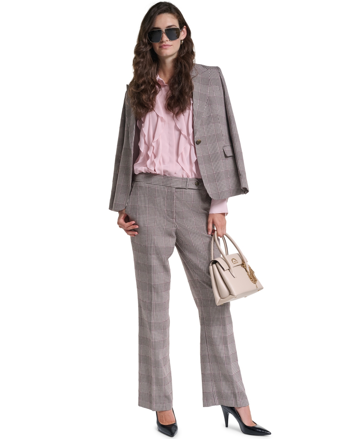 Karl Lagerfeld Paris Petite Woven Plaid Lined Blazer