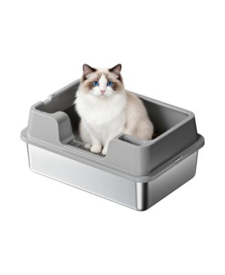 Stainless Steel Enclosed Box with Lid, High-Sided Leak-Proof Pan for Large and Multi-Cat Homes, Non-Stick Odor Control, Easy Clean with Scoop