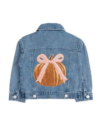 Big Girls Coquette Pumpkin Sequin Patch Denim Jacket