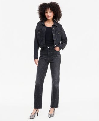 Women's Studded Cropped Denim Jacket and Pants