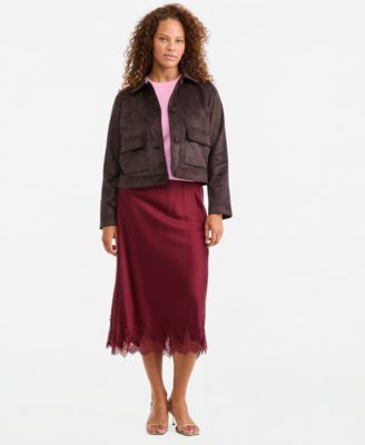 Women's High-Waisted Midi Lace-Trim Skirt