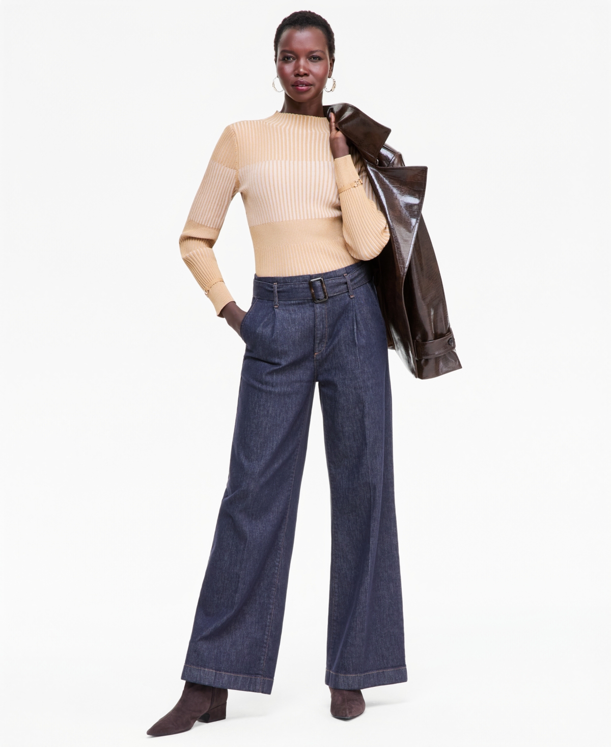 I.n.c. International Concepts Women's High-Rise Wide-Leg Belted Jeans, Macy's Exclusive